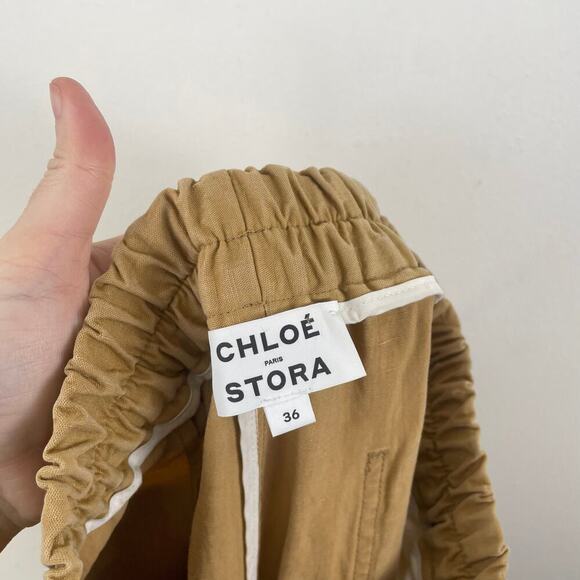 Chloe Stora Trousers Straight Leg With Pockets Color Tan Size 36 OR SMALL - Picture 7 of 9